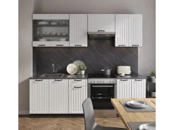 Vicco Fame-Line Küchenzeile Weiß Landhaus/Anthrazit 240 cm ohne Arbeitsplatte ohne E-Geräte