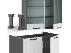 Vicco Fame-Line Küchenzeile Weiß Landhaus/Anthrazit 240 cm ohne Arbeitsplatte ohne E-Geräte
