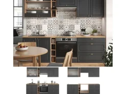 Vicco Fame-Line Küchenzeile Anthrazit Landhaus/Goldkraft Eiche 235 cm AP Eiche ohne E-Geräte