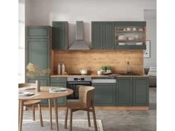 Vicco Fame-Line Küchenzeile Grün-Gold Landhaus/Goldkraft Eiche 300 cm AP Eiche ohne E-Geräte
