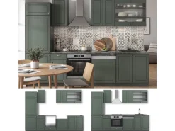 Vicco Fame-Line Küchenzeile Grün-Gold Landhaus/Anthrazit 300 cm AP Anthrazit ohne E-Geräte