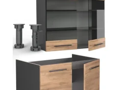Vicco Fame-Line Küchenzeile Goldkraft Eiche/Anthrazit 200 cm AP Marmor ohne E-Geräte