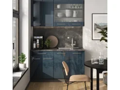 Vicco Fame-Line Küchenzeile Dunkelblau Hochglanz/Anthrazit 140 cm ohne Arbeitsplatte ohne E-Geräte