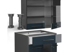 Vicco Fame-Line Küchenzeile Dunkelblau Hochglanz/Anthrazit 140 cm ohne Arbeitsplatte ohne E-Geräte