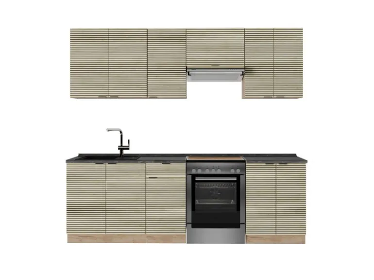 Vicco Fame-Line Küchenzeile Eiche Paneel/Goldkraft Eiche 240 cm AP Anthrazit ohne E-Geräte