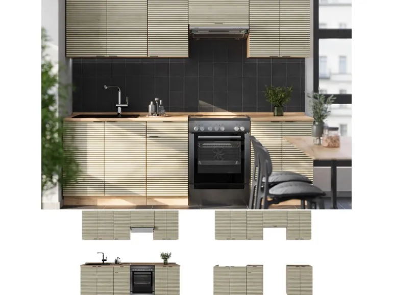 Vicco Fame-Line Küchenzeile Eiche Paneel/Goldkraft Eiche 240 cm AP Anthrazit ohne E-Geräte