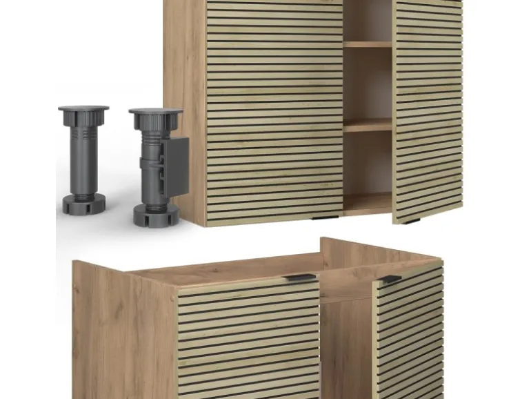 Vicco Fame-Line Küchenzeile Eiche Paneel/Goldkraft Eiche 240 cm AP Anthrazit ohne E-Geräte