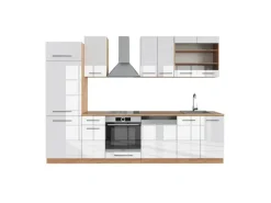 Vicco Fame-Line Küchenzeile Weiß Hochglanz/Goldkraft Eiche 300 cm ohne Arbeitsplatte ohne E-Geräte