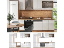 Vicco Fame-Line Küchenzeile Weiß Hochglanz/Goldkraft Eiche 300 cm ohne Arbeitsplatte ohne E-Geräte
