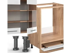 Vicco Fame-Line Küchenzeile Weiß Hochglanz/Goldkraft Eiche 300 cm ohne Arbeitsplatte ohne E-Geräte