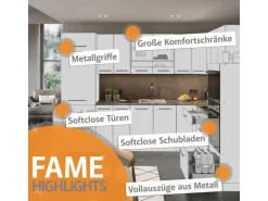 Vicco Fame-Line Küchenzeile Goldkraft Eiche/Anthrazit 300 cm mit Hochschrankohne Arbeitsplatte ohne E-Geräte