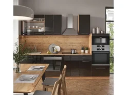 Vicco Fame-Line Küchenzeile Anthrazit Hochglanz/Goldkraft Eiche 300 cm mit Hochschrankohne Arbeitsplatte ohne E-Geräte