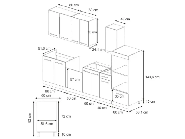 Vicco Fame-Line Küchenzeile Eiche Paneel/Goldkraft Eiche 300 cm mit HochschrankAP Anthrazit ohne E-Geräte