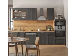 Vicco Fame-Line Küchenzeile Anthrazit Landhaus/Goldkraft Eiche 300 cm mit Hochschrankohne Arbeitsplatte ohne E-Geräte