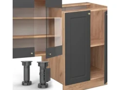 Vicco Fame-Line Küchenzeile Anthrazit Landhaus/Goldkraft Eiche 300 cm mit Hochschrankohne Arbeitsplatte ohne E-Geräte