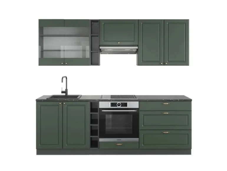 Vicco Fame-Line Küchenzeile Grün-Gold Landhaus/Anthrazit 235 cm AP Anthrazit ohne E-Geräte