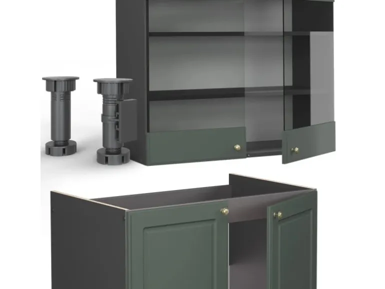 Vicco Fame-Line Küchenzeile Grün-Gold Landhaus/Anthrazit 235 cm AP Anthrazit ohne E-Geräte