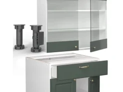 Vicco Fame-Line Küchenzeile Grün-Gold Landhaus/Weiß 235 cm AP Marmor ohne E-Geräte