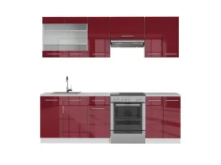 Vicco Fame-Line Küchenzeile Bordeaux Hochglanz/Weiß 240 cm ohne Arbeitsplatte ohne E-Geräte
