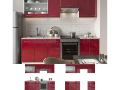 Vicco Fame-Line Küchenzeile Bordeaux Hochglanz/Weiß 240 cm ohne Arbeitsplatte ohne E-Geräte