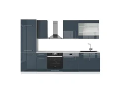 Vicco Fame-Line Küchenzeile Dunkelblau Hochglanz/Weiß 300 cm AP Marmor ohne E-Geräte