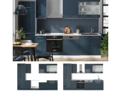 Vicco Fame-Line Küchenzeile Dunkelblau Hochglanz/Weiß 300 cm AP Marmor ohne E-Geräte