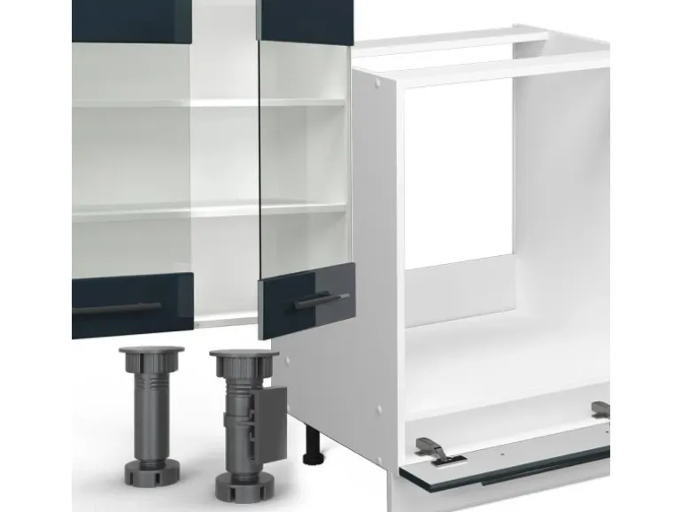 Vicco Fame-Line Küchenzeile Dunkelblau Hochglanz/Weiß 300 cm AP Marmor ohne E-Geräte