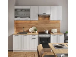Vicco Fame-Line Küchenzeile Weiß Landhaus/Weiß 240 cm AP Eiche ohne E-Geräte