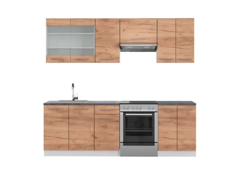 Vicco Fame-Line Küchenzeile Goldkraft Eiche/Weiß 240 cm AP Anthrazit ohne E-Geräte