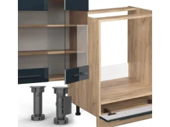 Vicco Fame-Line Küchenzeile Dunkelblau Hochglanz/Goldkraft Eiche 300 cm AP Anthrazit ohne E-Geräte