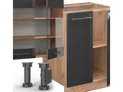 Vicco Fame-Line Küchenzeile Anthrazit Hochglanz/Goldkraft Eiche 300 cm mit HochschrankAP Marmor ohne E-Geräte