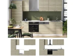 Vicco Fame-Line Küchenzeile Eiche Paneel/Weiß 300 cm AP Marmor ohne E-Geräte