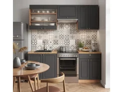 Vicco Fame-Line Küchenzeile Anthrazit Landhaus/Goldkraft Eiche 200 cm AP Marmor ohne E-Geräte