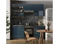 Vicco Fame-Line Küchenzeile Dunkelblau Hochglanz/Anthrazit 200 cm ohne Arbeitsplatte ohne E-Geräte