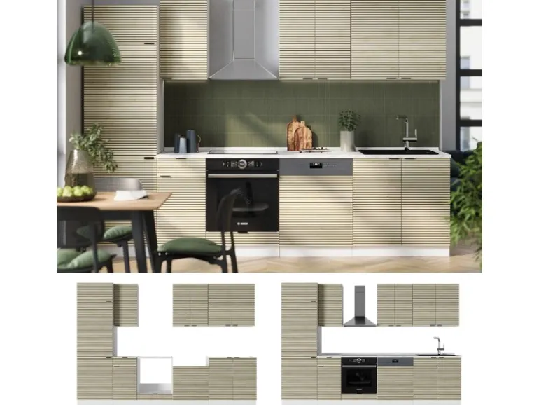 Vicco Fame-Line Küchenzeile Eiche Paneel/Weiß 300 cm AP Eiche ohne E-Geräte