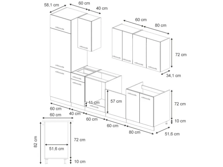 Vicco Fame-Line Küchenzeile Eiche Paneel/Weiß 300 cm AP Eiche ohne E-Geräte