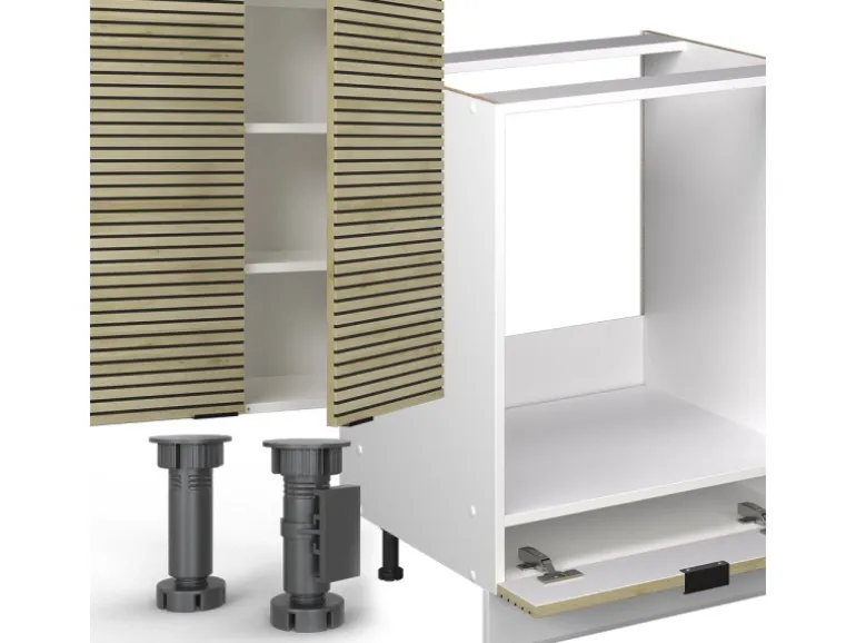Vicco Fame-Line Küchenzeile Eiche Paneel/Weiß 300 cm AP Eiche ohne E-Geräte