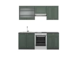 Vicco Fame-Line Küchenzeile Grün-Gold Landhaus/Anthrazit 200 cm AP Anthrazit ohne E-Geräte