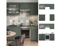 Vicco Fame-Line Küchenzeile Grün-Gold Landhaus/Anthrazit 200 cm AP Anthrazit ohne E-Geräte