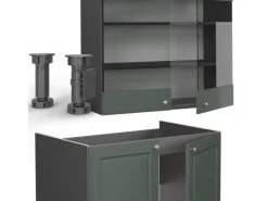Vicco Fame-Line Küchenzeile Grün-Gold Landhaus/Anthrazit 200 cm AP Anthrazit ohne E-Geräte
