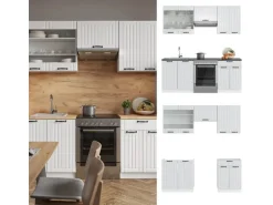 Vicco Fame-Line Küchenzeile Weiß Landhaus/Weiß 200 cm ohne Arbeitsplatte ohne E-Geräte