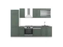 Vicco Fame-Line Küchenzeile Grün-Gold Landhaus/Weiß 300 cm AP Anthrazit ohne E-Geräte