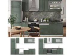 Vicco Fame-Line Küchenzeile Grün-Gold Landhaus/Weiß 300 cm AP Anthrazit ohne E-Geräte