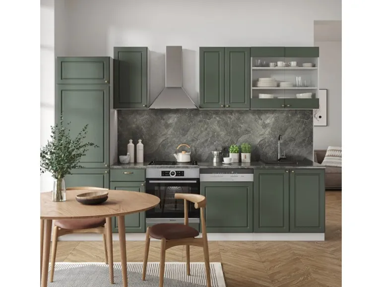 Vicco Fame-Line Küchenzeile Grün-Gold Landhaus/Weiß 300 cm AP Anthrazit ohne E-Geräte