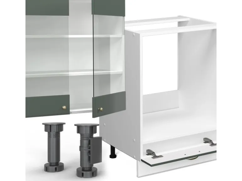 Vicco Fame-Line Küchenzeile Grün-Gold Landhaus/Weiß 300 cm AP Anthrazit ohne E-Geräte