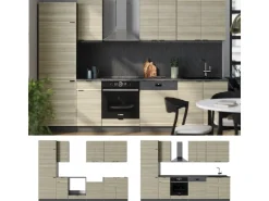 Vicco Fame-Line Küchenzeile Eiche Paneel/Anthrazit 300 cm ohne Arbeitsplatte ohne E-Geräte