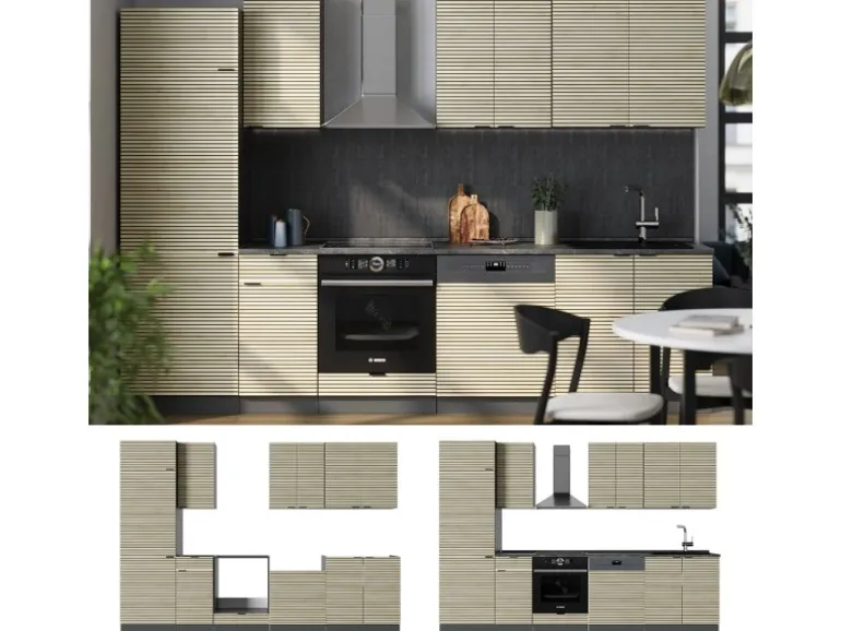 Vicco Fame-Line Küchenzeile Eiche Paneel/Anthrazit 300 cm ohne Arbeitsplatte ohne E-Geräte
