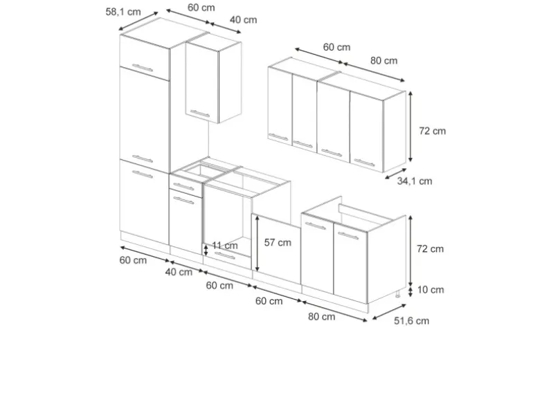 Vicco Fame-Line Küchenzeile Eiche Paneel/Anthrazit 300 cm ohne Arbeitsplatte ohne E-Geräte