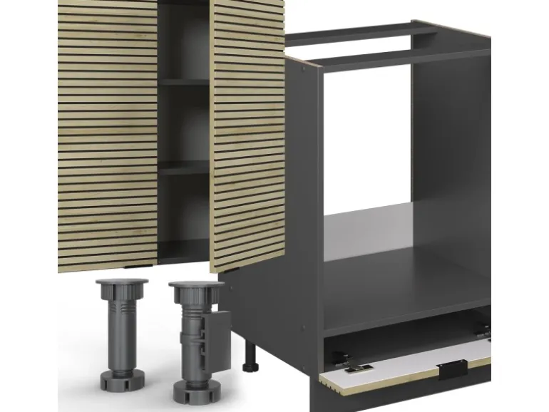 Vicco Fame-Line Küchenzeile Eiche Paneel/Anthrazit 300 cm ohne Arbeitsplatte ohne E-Geräte
