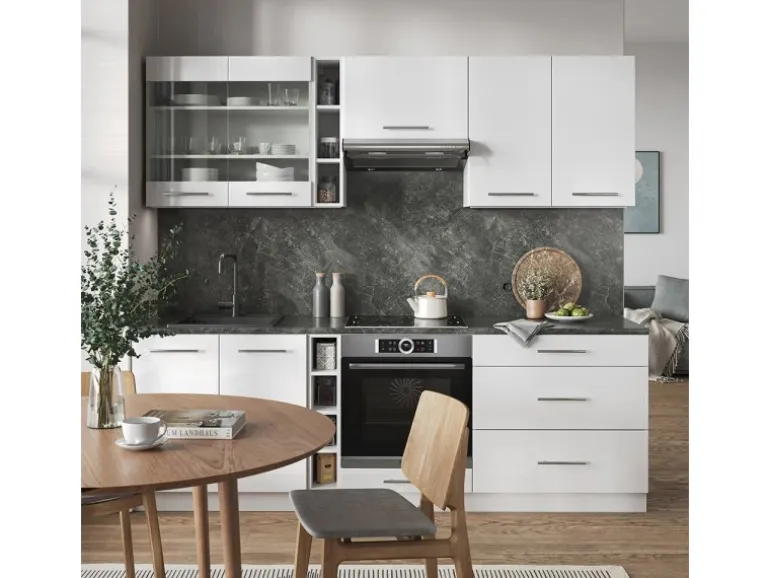 Vicco Fame-Line Küchenzeile Weiß Hochglanz/Weiß 235 cm AP Anthrazit ohne E-Geräte